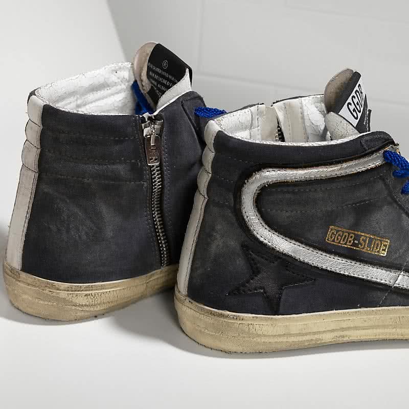 Golden Goose Sneakers Slide in Camoscio e Stella in Pelle Dark Grey Suede Silver 4