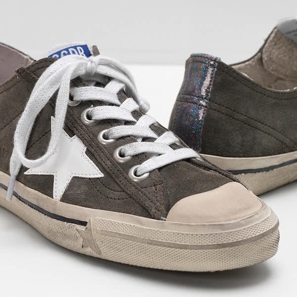 Golden Goose V-STAR 2 Sneakers G31WS639.N4 Calf Suede Glossy Material Tab Lurex 4