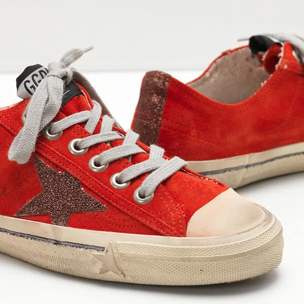 Golden Goose V-STAR 2 Sneakers G31WS639.N5 Calf Suede Tab Rubbed With Glitter 4