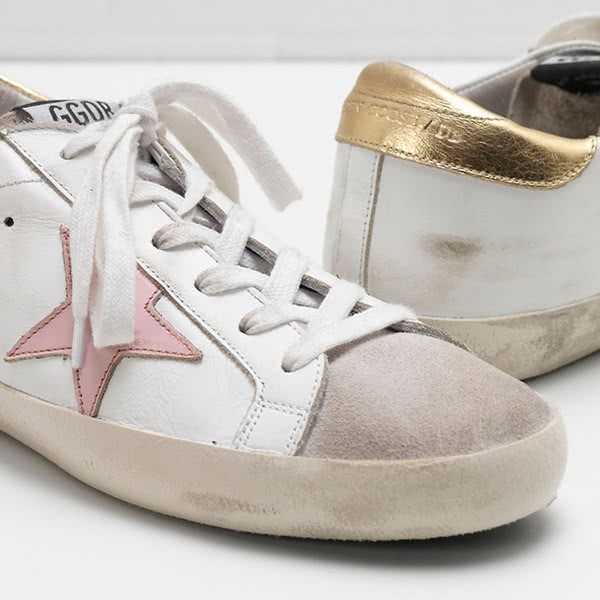 Golden Goose Superstar Sneakers calf leather Star Heel in laminated leather white pink 4