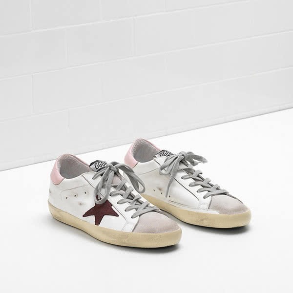 Golden Goose Superstar Sneakers calf leather toe is suede white pink burgendy 2
