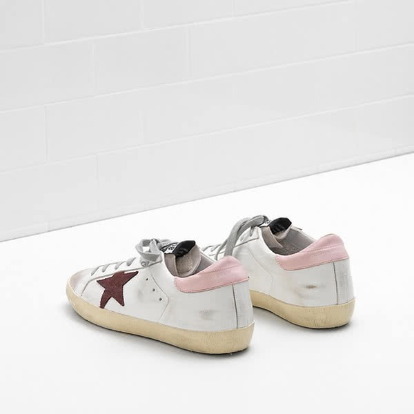 Golden Goose Superstar Sneakers calf leather toe is suede white pink burgendy 3