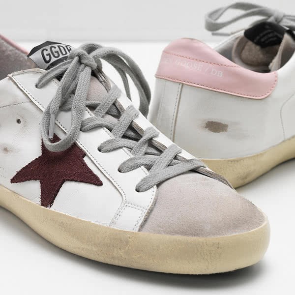 Golden Goose Superstar Sneakers calf leather toe is suede white pink burgendy 4