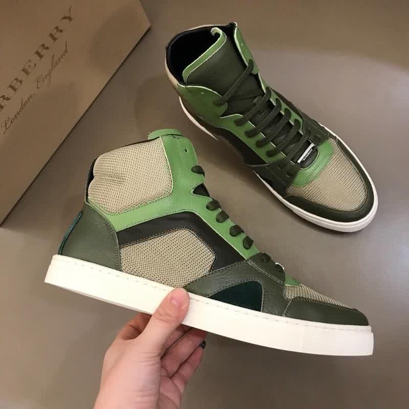 Burberry Fashion Comfortable Sneakers Cowhide Green And White Men 4