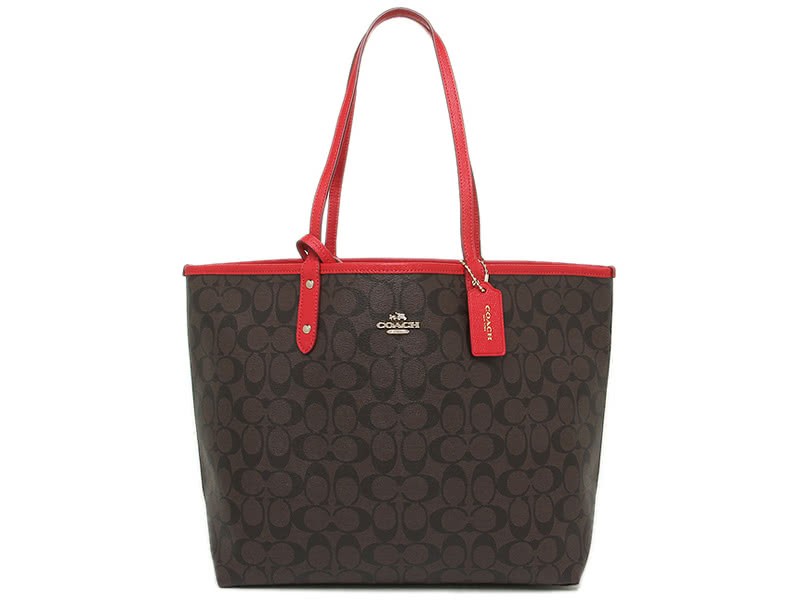 Coach Reversible Signature City Tote Brown Red 1