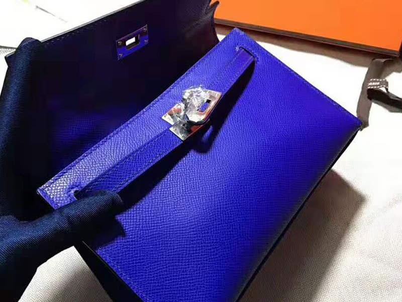 Hermes Epsom Mini Kelly Pochette Silver Hardware Electric Blue 5