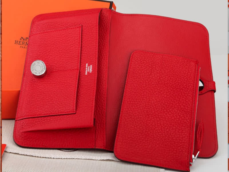 Hermes Dogon Togo Original Leather Combined Wallet Red 4