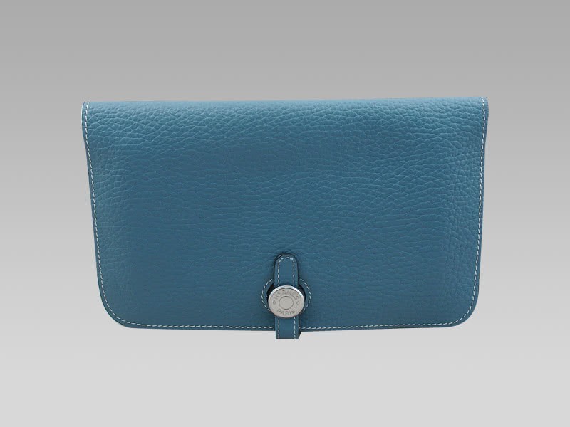 Hermes Dogon Togo Leather Wallet Purse Blue 1