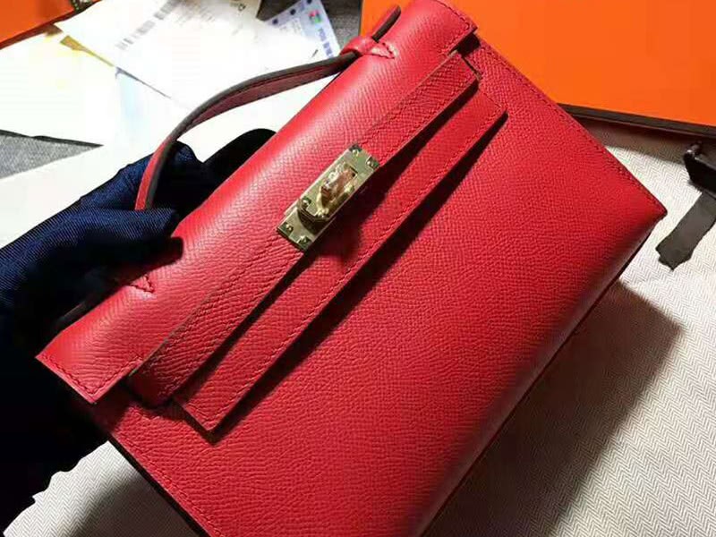 Hermes Epsom Mini Kelly Pochette Gold Hardware Red 1