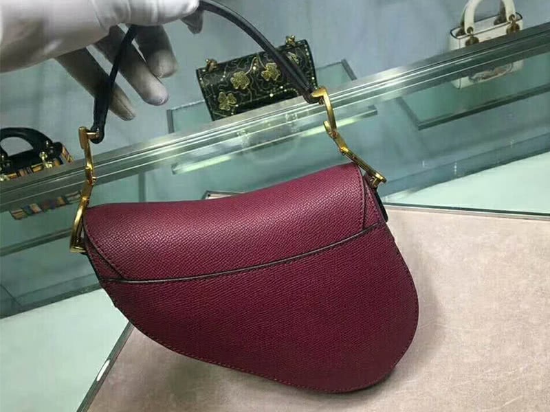 Dior Mini Saddle Calfskin Bag Gold Hardware Burgundy m0447s1 2