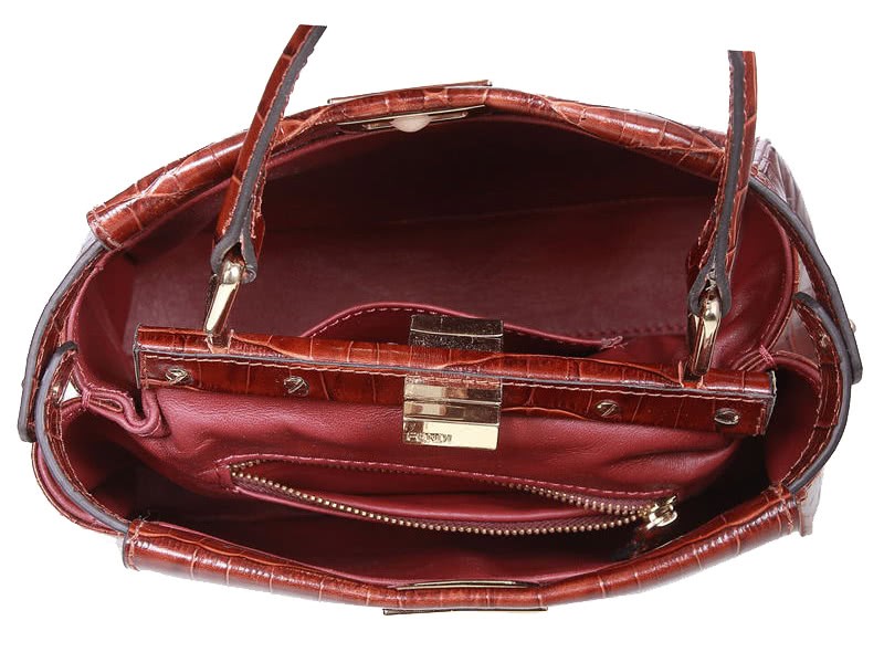 Fendi Iconic Mini Peekaboo Bag In Croco Leather Burgundy 6