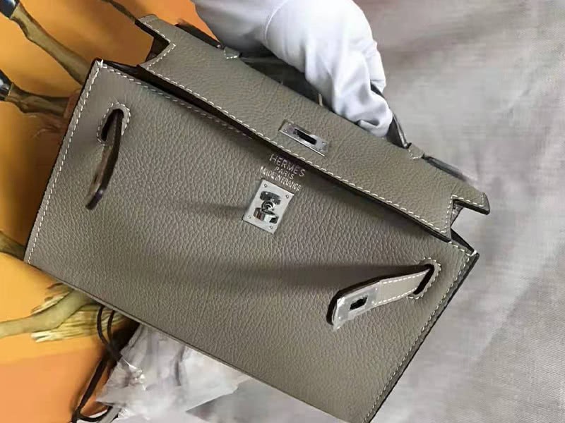 Hermes Pochette Kelly Togo Leather Silver Hardware Grey 5