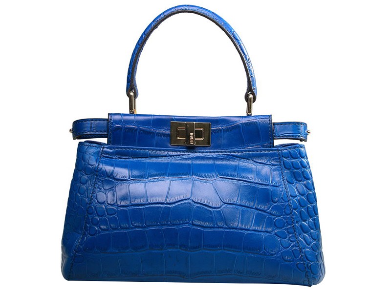 Fendi Iconic Mini Peekaboo Bag In Croco Leather Light Blue 1