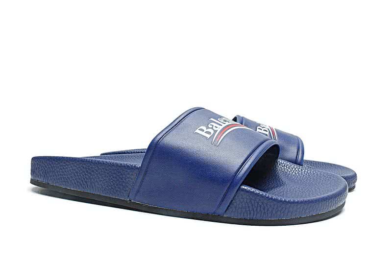 Balenciaga Logo flat pool Slide Sandals Blue 3