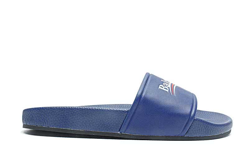 Balenciaga Logo flat pool Slide Sandals Blue 2