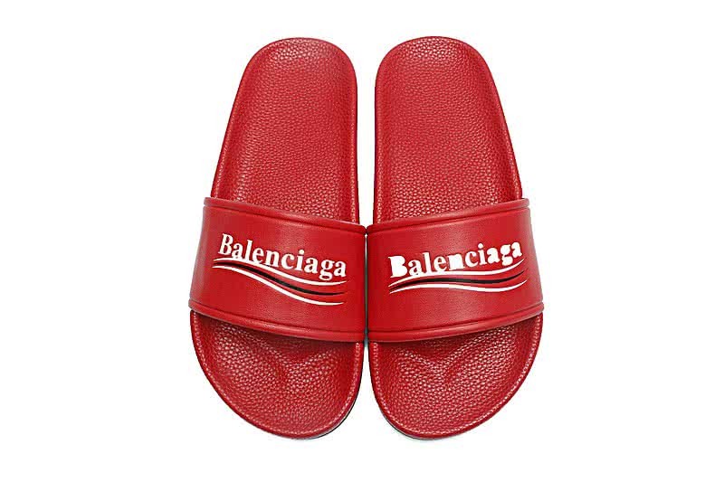 Balenciaga Logo flat pool Slide Sandals Red 1