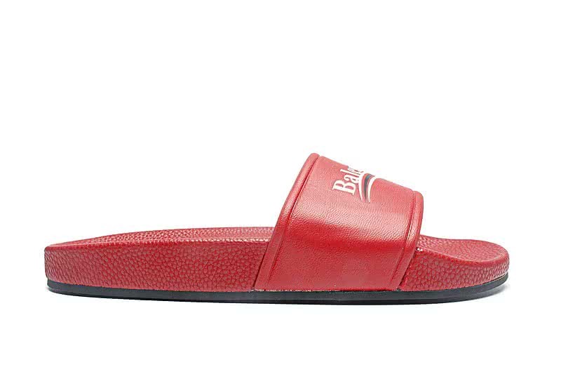 Balenciaga Logo flat pool Slide Sandals Red 4