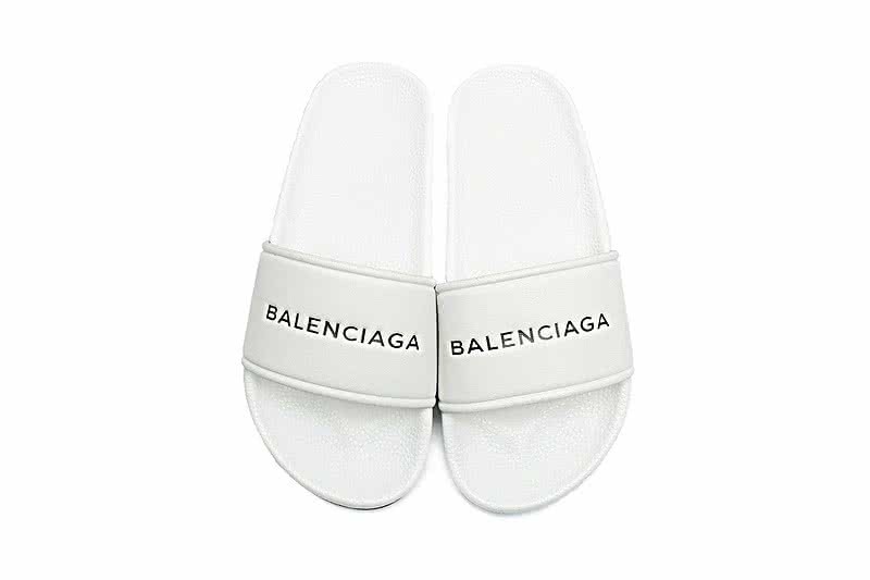 Balenciaga Logo flat pool Slide Sandals White 1