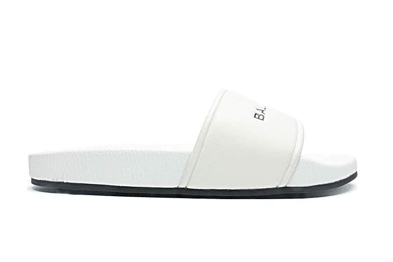 Balenciaga Logo flat pool Slide Sandals White 4