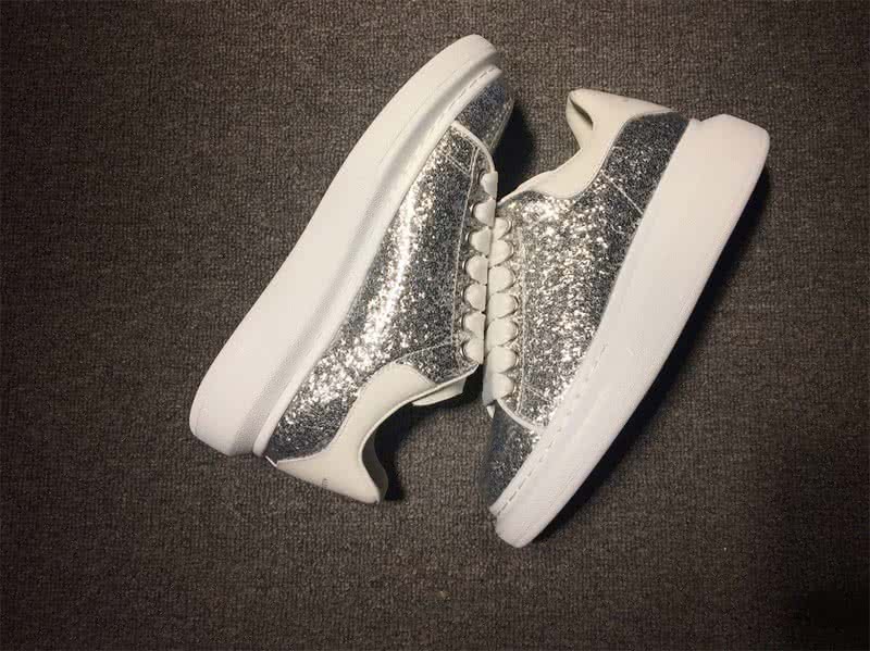 Alexander McQueen Silver and White shoelace Men And Women 6