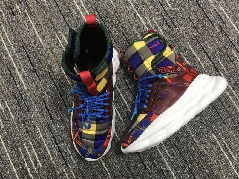 Versace Men Blue Red And Yellow Lattice Leisure Sports Shoes 3