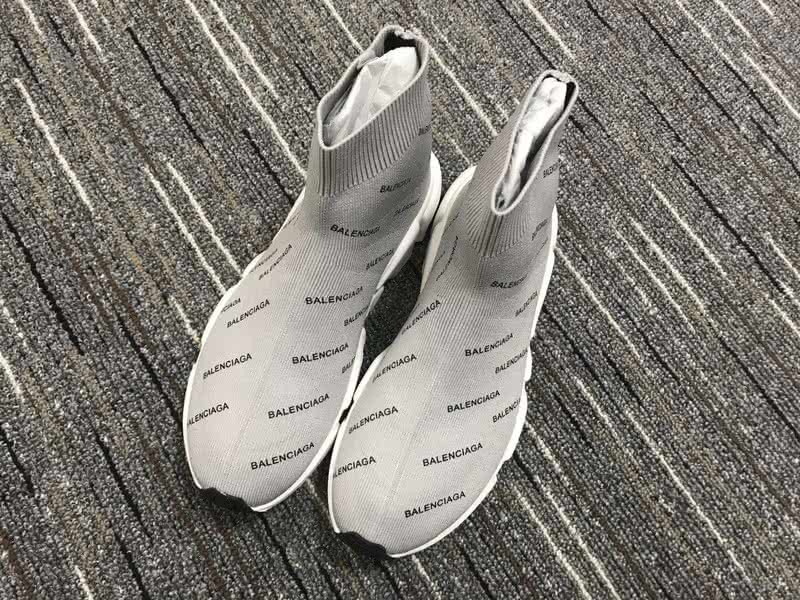 Balenciaga Speed Sock Boots Grey White with Logo 3
