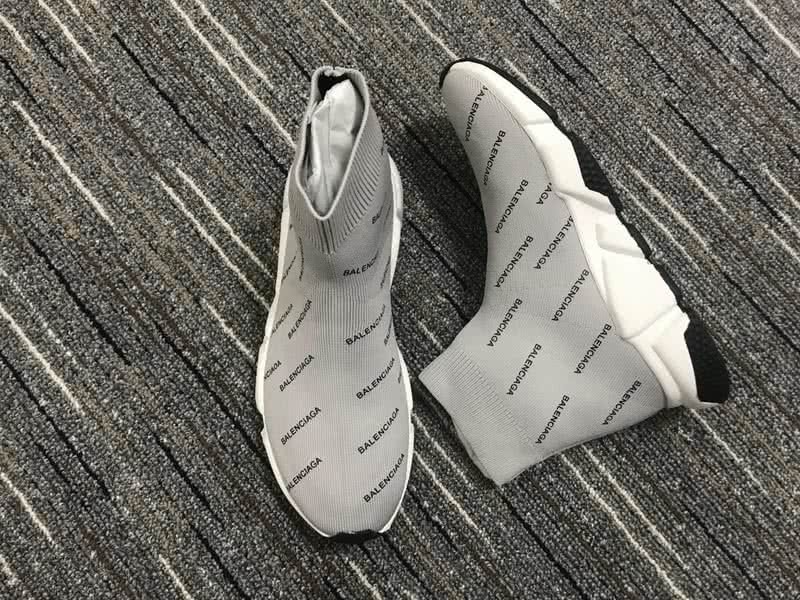 Balenciaga Speed Sock Boots Grey White with Logo 5