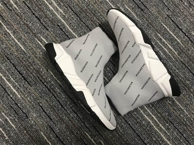 Balenciaga Speed Sock Boots Grey White with Logo 6