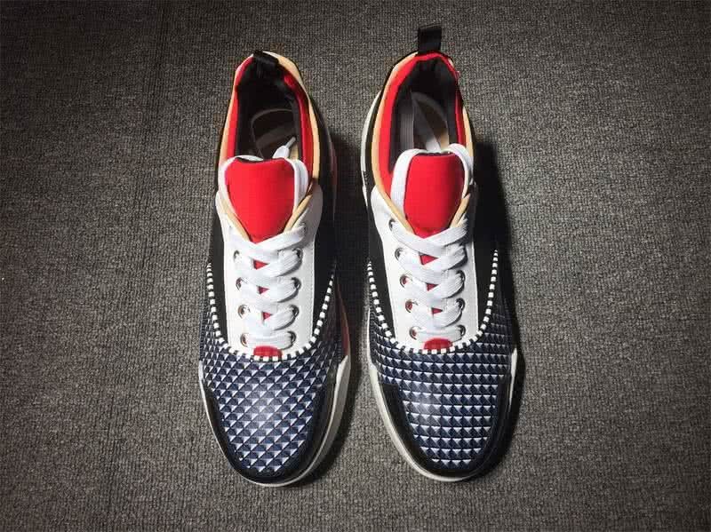 Christian Louboutin Low Top Men's Blue Rhombus White Black And Red 2