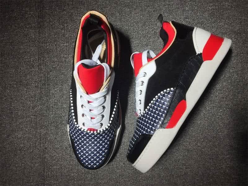 Christian Louboutin Low Top Men's Blue Rhombus White Black And Red 3