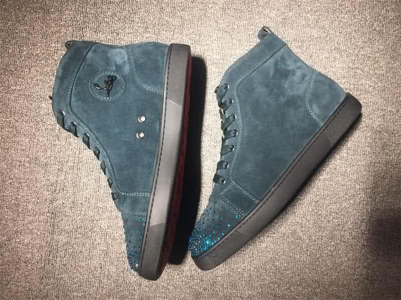 Christian Louboutin High Top Suede Emerald And Rhinestones On Toe Cap 4