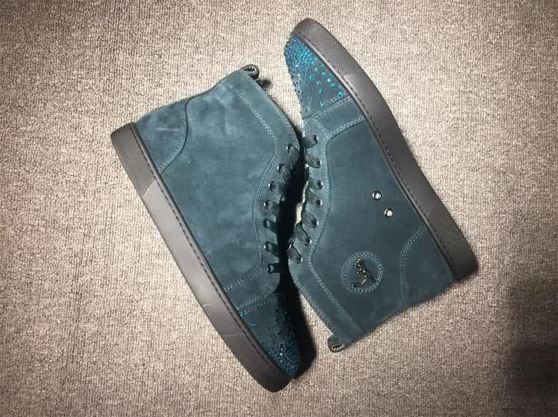 Christian Louboutin High Top Suede Emerald And Rhinestones On Toe Cap 7