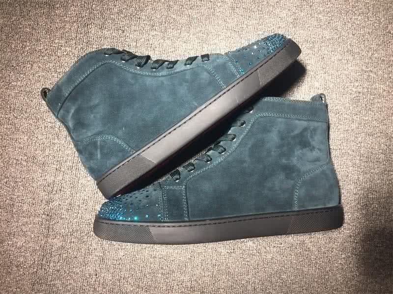 Christian Louboutin High Top Suede Emerald And Rhinestones On Toe Cap 8