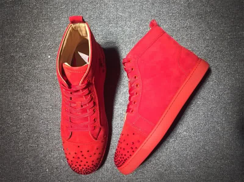 Christian Louboutin High Top Suede All Red And Rhinestones On Toe Cap 3