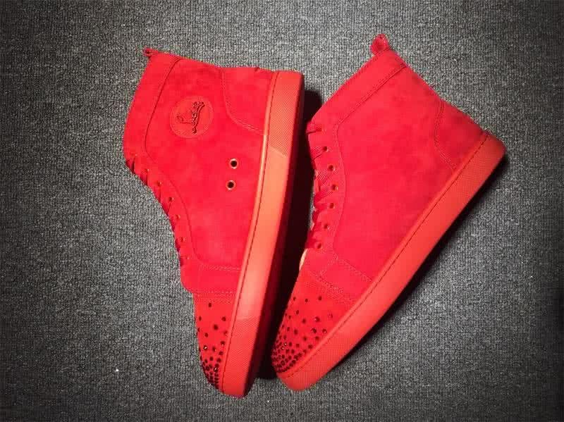 Christian Louboutin High Top Suede All Red And Rhinestones On Toe Cap 4