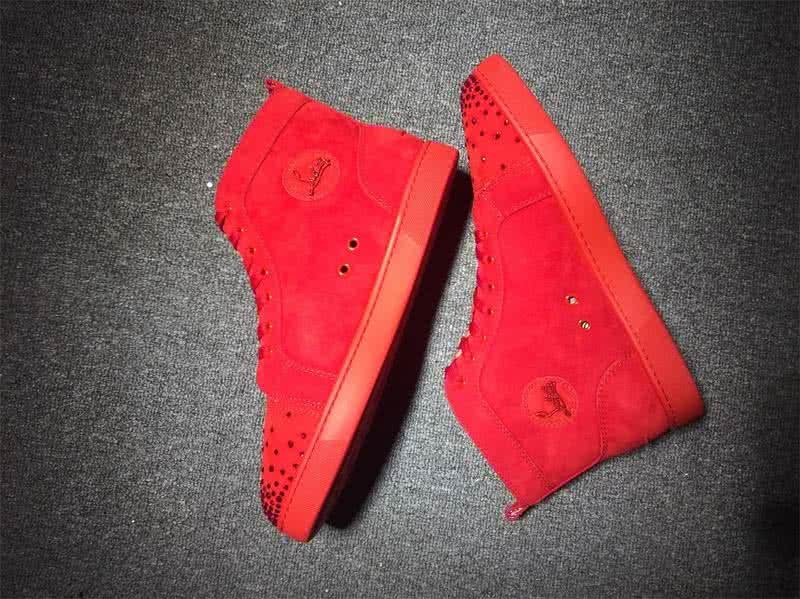 Christian Louboutin High Top Suede All Red And Rhinestones On Toe Cap 5