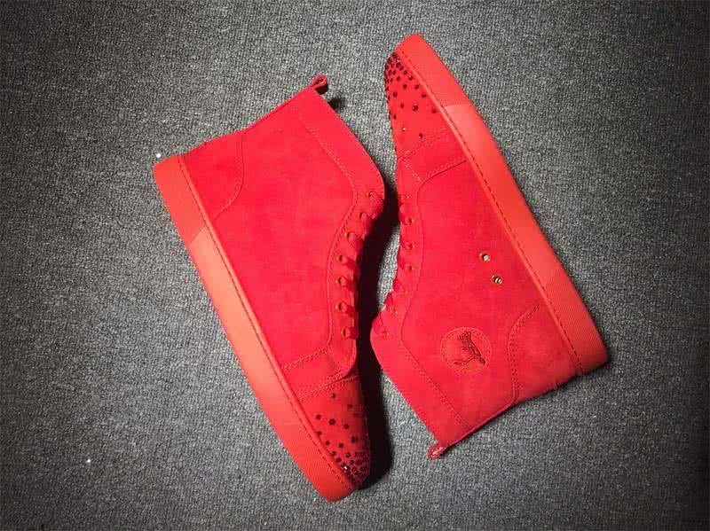 Christian Louboutin High Top Suede All Red And Rhinestones On Toe Cap 7