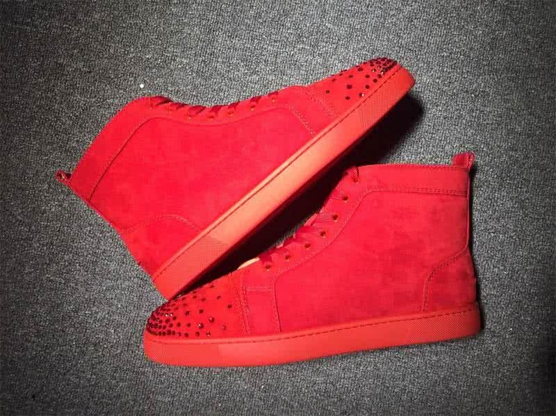 Christian Louboutin High Top Suede All Red And Rhinestones On Toe Cap 9