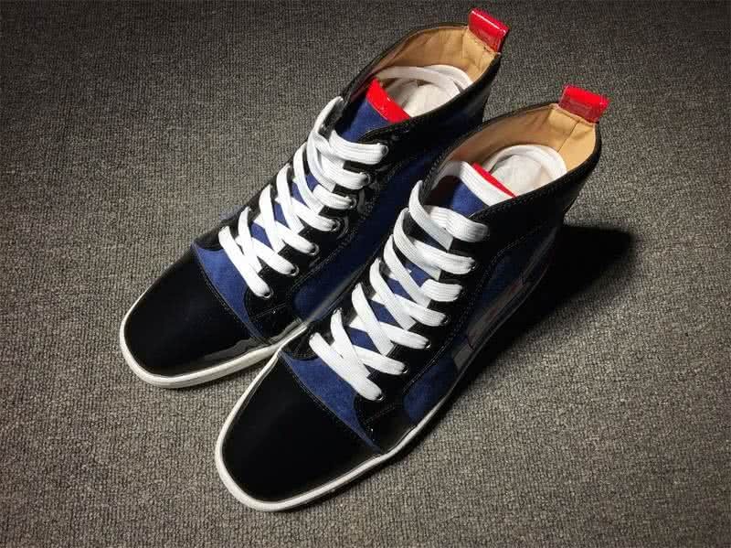 Christian Louboutin High Top Suede Blue And Black Red Patent Leather 1
