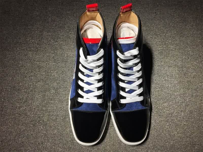Christian Louboutin High Top Suede Blue And Black Red Patent Leather 3
