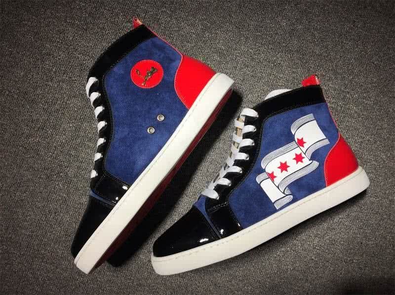 Christian Louboutin High Top Suede Blue And Black Red Patent Leather 4
