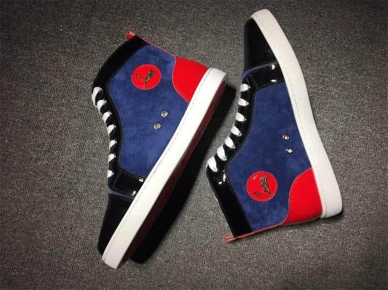 Christian Louboutin High Top Suede Blue And Black Red Patent Leather 5
