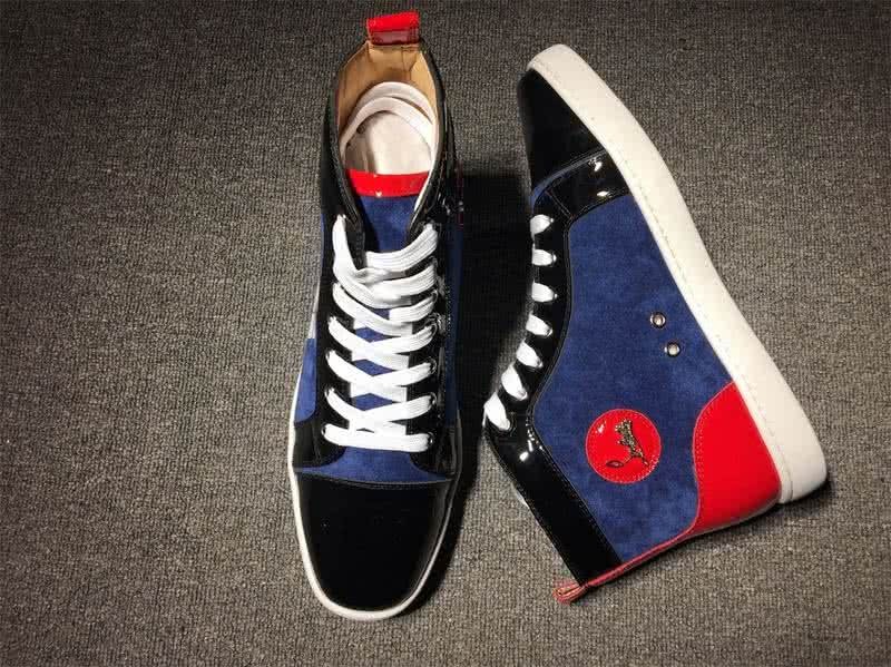 Christian Louboutin High Top Suede Blue And Black Red Patent Leather 6