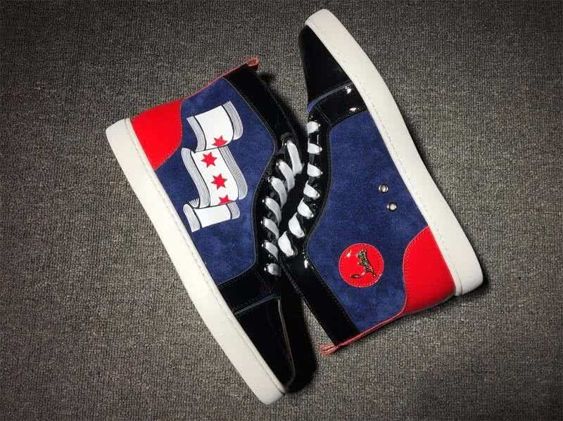 Christian Louboutin High Top Suede Blue And Black Red Patent Leather 7