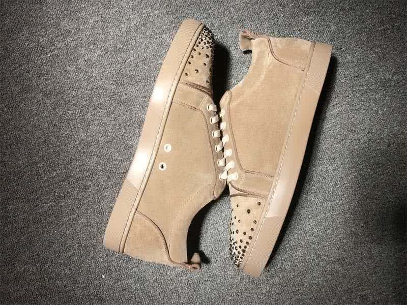 Christian Louboutin Low Top Lace-up Light Camel Suede And Rhinestone 6