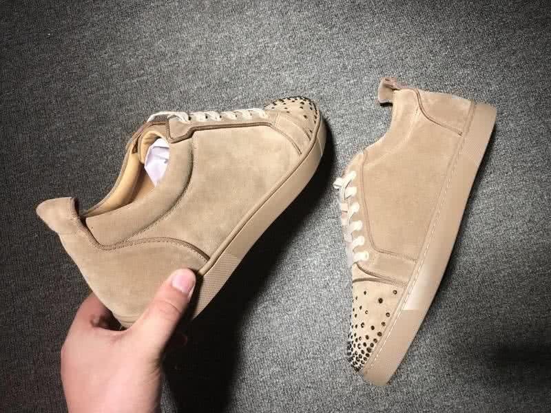 Christian Louboutin Low Top Lace-up Light Camel Suede And Rhinestone 7