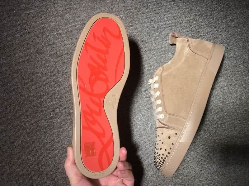 Christian Louboutin Low Top Lace-up Light Camel Suede And Rhinestone 8