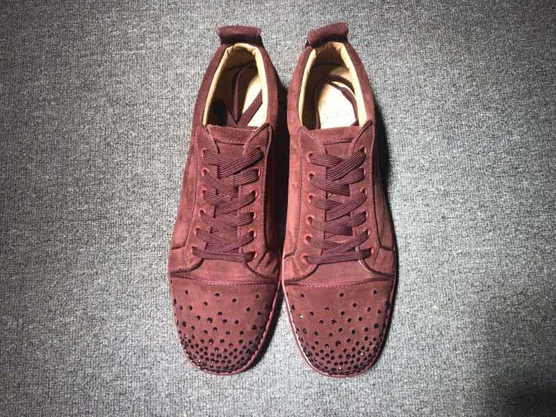 Christian Louboutin Low Top Lace-up Dark Wine Suede And Rhinestone 3