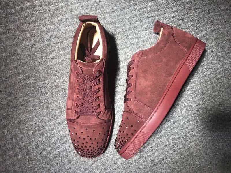 Christian Louboutin Low Top Lace-up Dark Wine Suede And Rhinestone 2