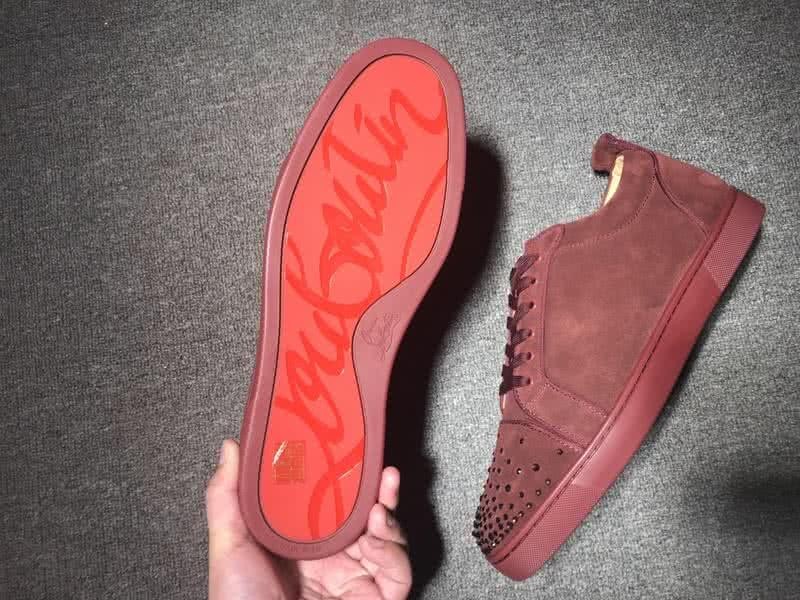 Christian Louboutin Low Top Lace-up Dark Wine Suede And Rhinestone 8